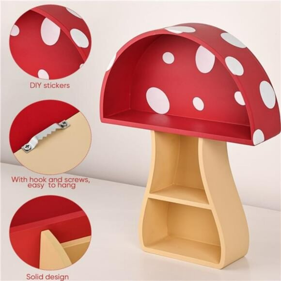 Floating Mushroom Wall Shelf Whimsical Cottagecore Room Decor Nursery Gift - Picture 6 of 8